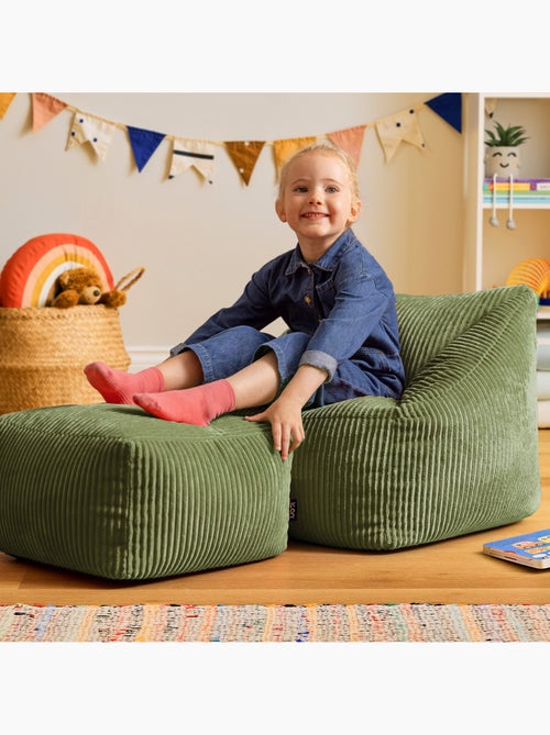 Puf sillón infantil con reposapiés cuadrado a juego de pana - icon - Kiabi