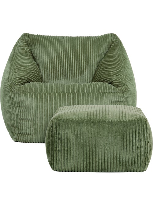 Puf sillón infantil con reposapiés cuadrado a juego de pana - icon - Kiabi
