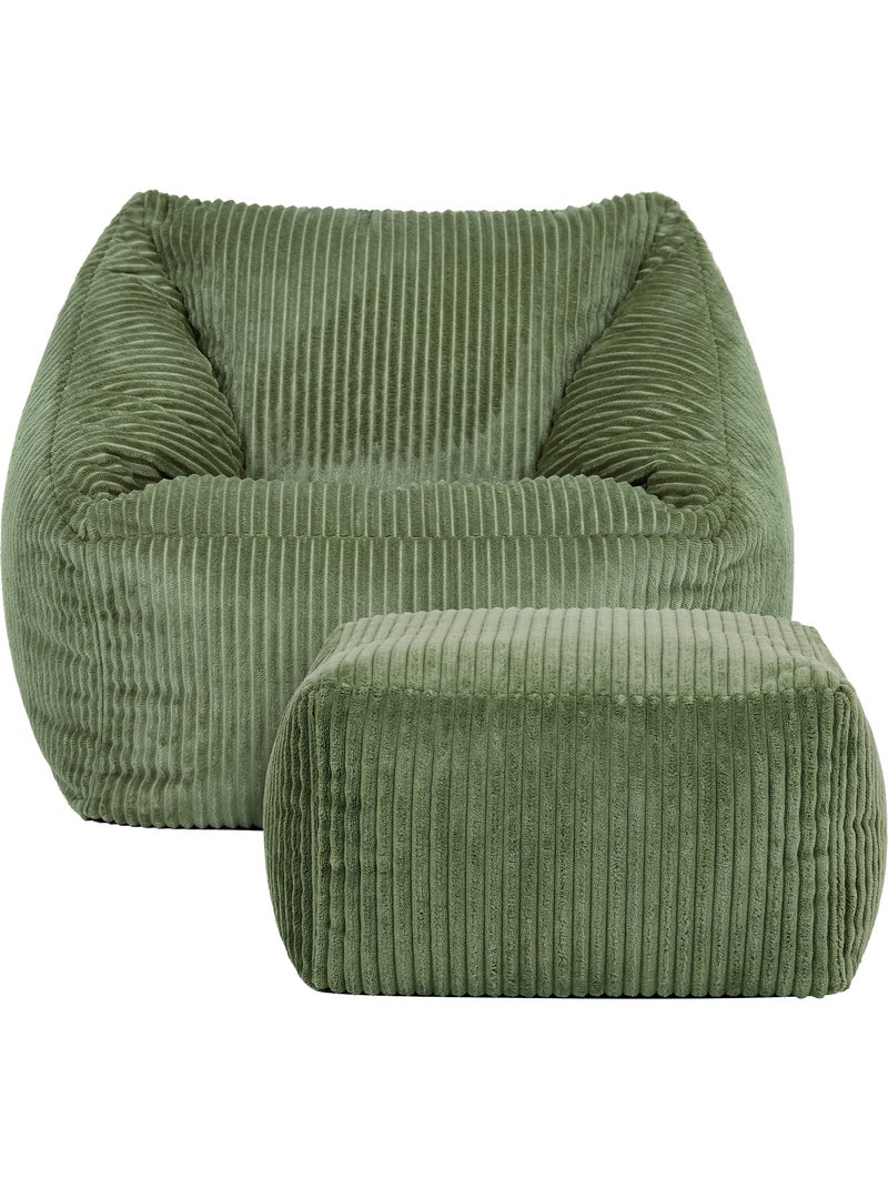 Puf sillón infantil con reposapiés cuadrado a juego de pana - icon Verde salvia - Kiabi