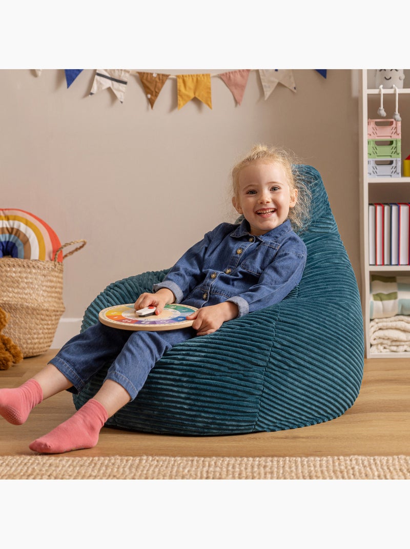 Puf sillón infantil con respaldo alto de pana - icon Azul petróleo - Kiabi