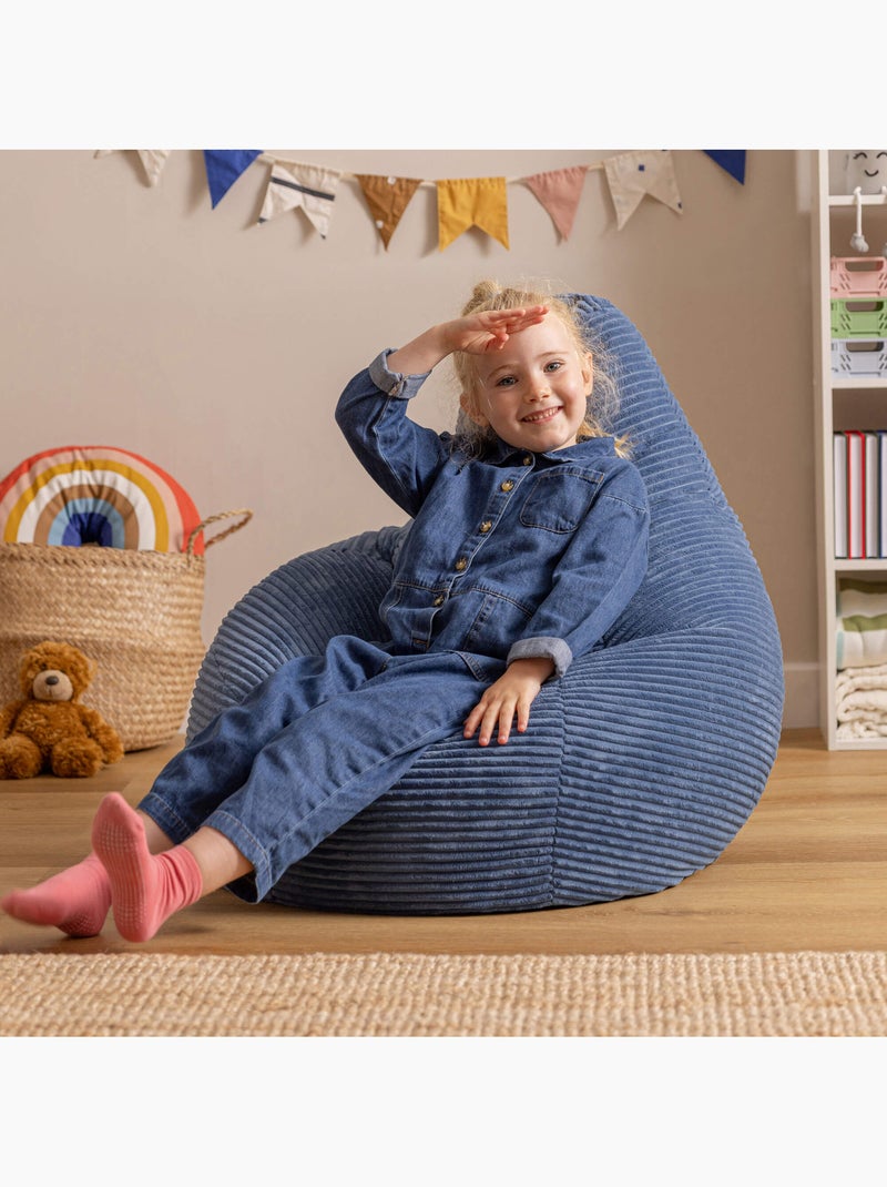 Puf sillón infantil con respaldo alto de pana - icon Azul vaquero - Kiabi