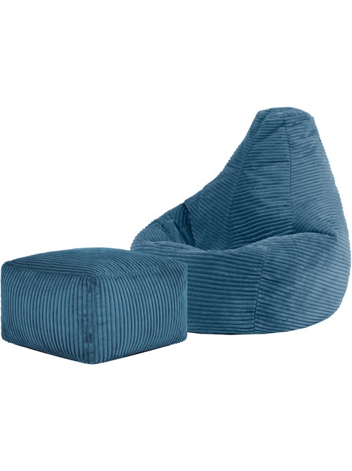 Puf sillón infantil con respaldo alto y reposapiés cuadrado a juego de pana - icon - Kiabi