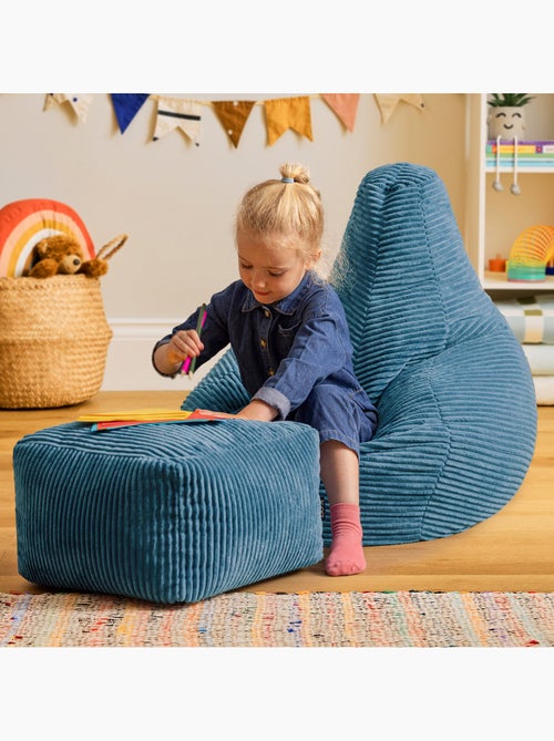 Puf sillón infantil con respaldo alto y reposapiés cuadrado a juego de pana - icon - Kiabi