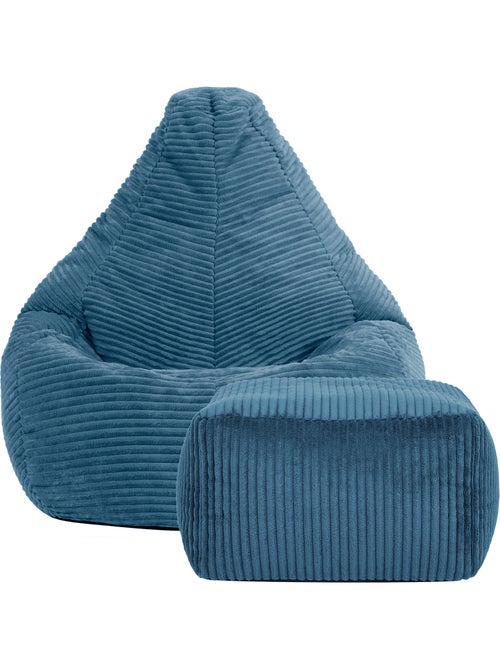 Puf sillón infantil con respaldo alto y reposapiés cuadrado a juego de pana - icon - Kiabi