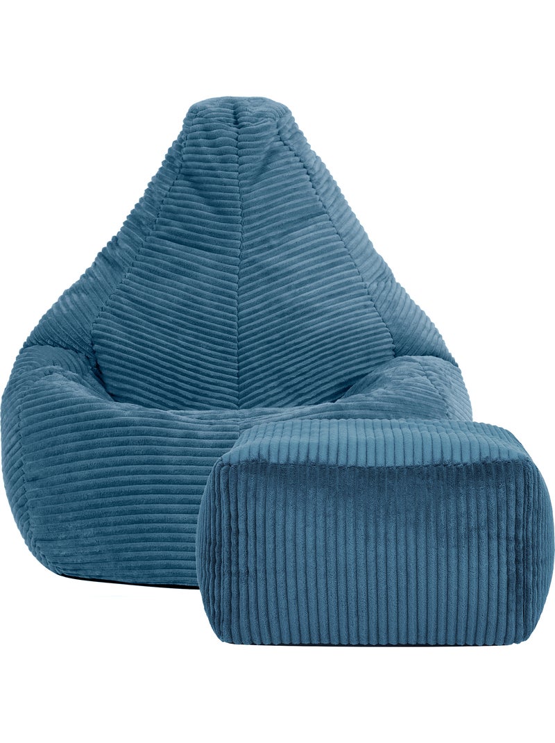 Puf sillón infantil con respaldo alto y reposapiés cuadrado a juego de pana - icon Azul vaquero - Kiabi