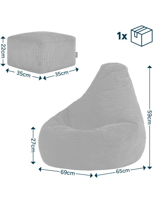 Puf sillón infantil con respaldo alto y reposapiés cuadrado a juego de pana - icon - Kiabi