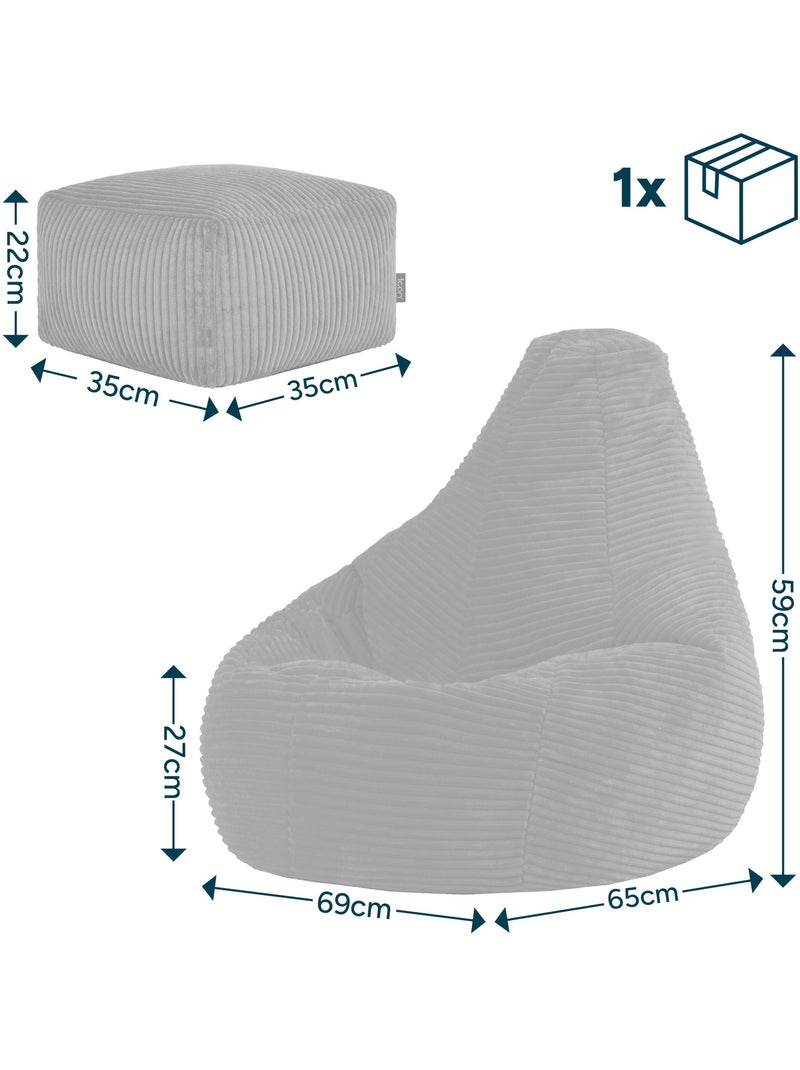 Puf sillón infantil con respaldo alto y reposapiés cuadrado a juego de pana - icon Azul vaquero - Kiabi