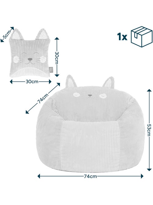 Puf sillón infantil de pana con cojín de animal - icon - Kiabi