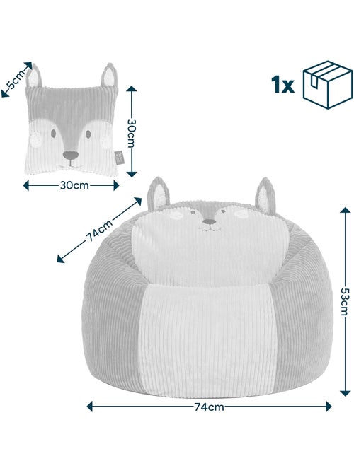 Puf sillón infantil de pana con cojín de animal - icon - Kiabi