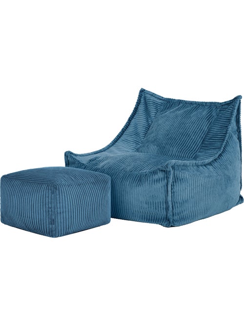Puf sillón para niños mayores con reposapiés cuadrado a juego de pana - icon - Kiabi