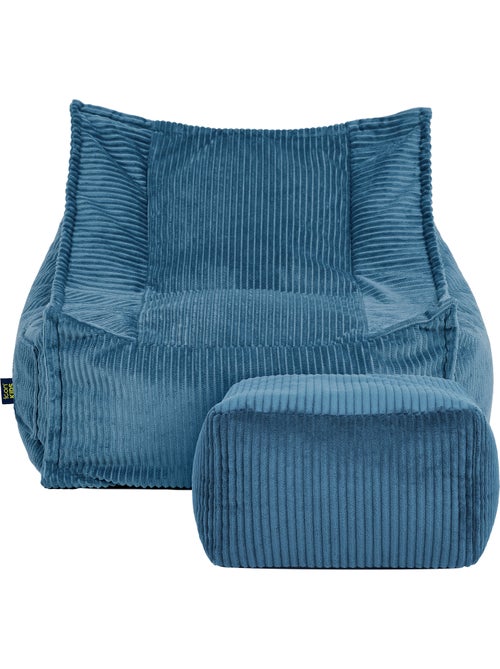 Puf sillón para niños mayores con reposapiés cuadrado a juego de pana - icon - Kiabi