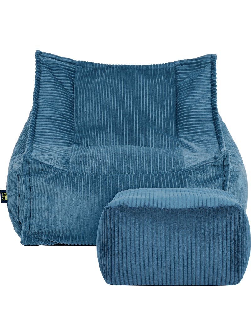 Puf sillón para niños mayores con reposapiés cuadrado a juego de pana - icon Azul vaquero - Kiabi