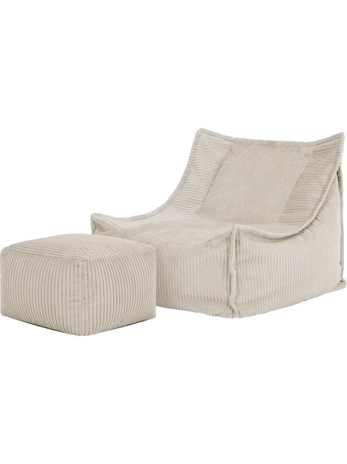 Puf sillón para niños mayores con reposapiés cuadrado a juego de pana - icon - Kiabi