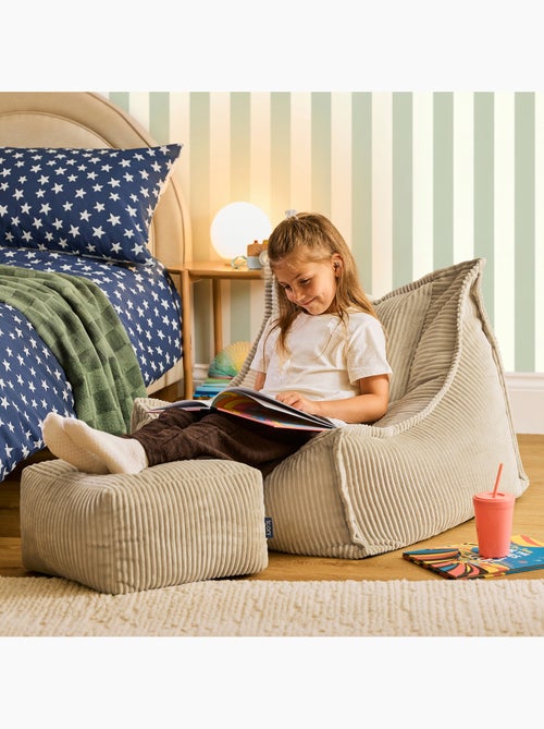 Puf sillón para niños mayores con reposapiés cuadrado a juego de pana - icon - Kiabi