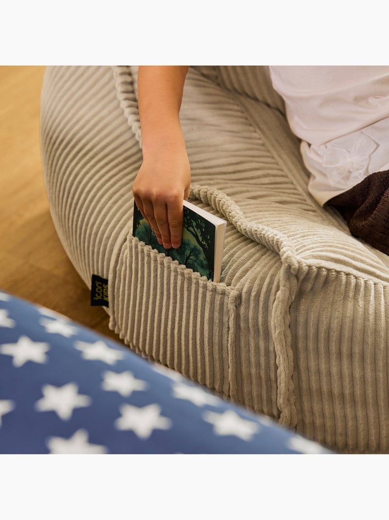 Puf sillón para niños mayores con reposapiés cuadrado a juego de pana - icon Beige - Kiabi