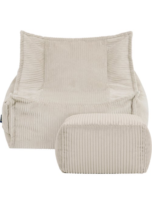 Puf sillón para niños mayores con reposapiés cuadrado a juego de pana - icon - Kiabi