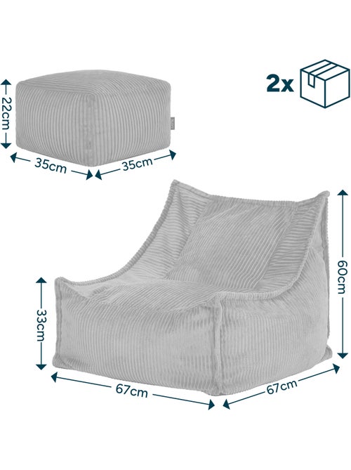 Puf sillón para niños mayores con reposapiés cuadrado a juego de pana - icon - Kiabi