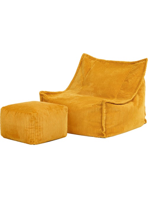 Puf sillón para niños mayores con reposapiés cuadrado a juego de pana - icon - Kiabi