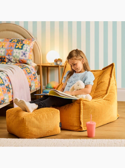 Puf sillón para niños mayores con reposapiés cuadrado a juego de pana - icon - Kiabi