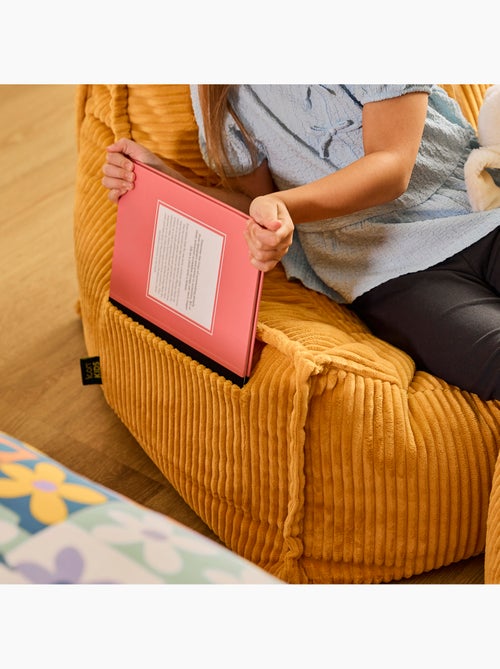 Puf sillón para niños mayores con reposapiés cuadrado a juego de pana - icon - Kiabi