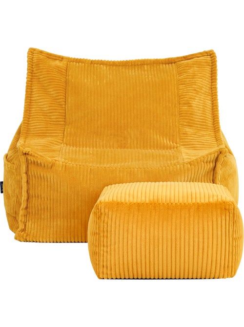 Puf sillón para niños mayores con reposapiés cuadrado a juego de pana - icon - Kiabi
