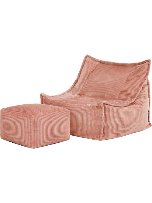 Puf sillón para niños mayores con reposapiés cuadrado a juego de pana - icon - Kiabi