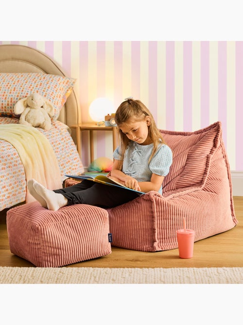 Puf sillón para niños mayores con reposapiés cuadrado a juego de pana - icon - Kiabi