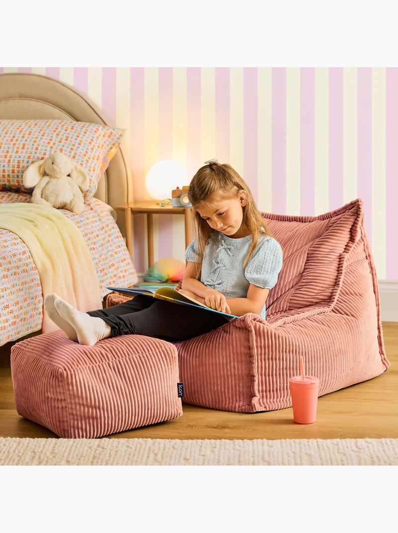 Puf sillón para niños mayores con reposapiés cuadrado a juego de pana - icon Rosa claro - Kiabi