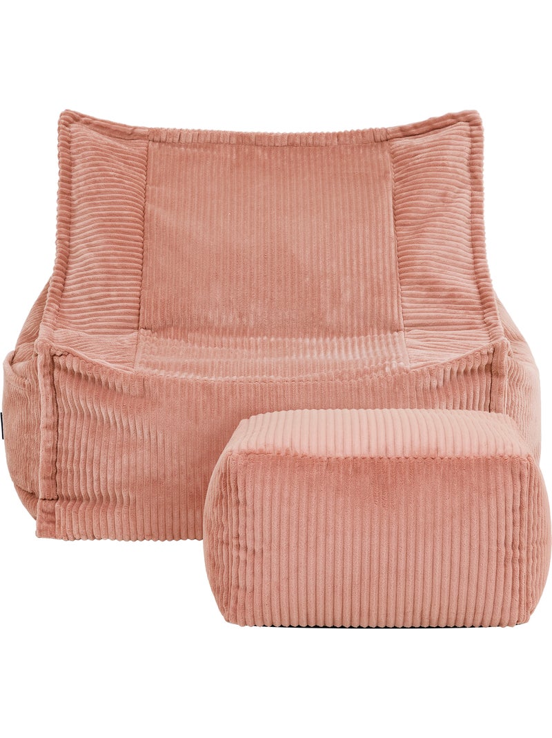 Puf sillón para niños mayores con reposapiés cuadrado a juego de pana - icon Rosa claro - Kiabi