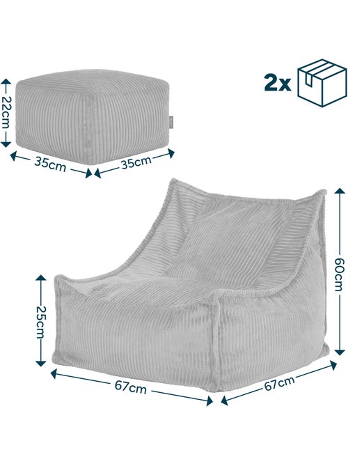 Puf sillón para niños mayores con reposapiés cuadrado a juego de pana - icon - Kiabi