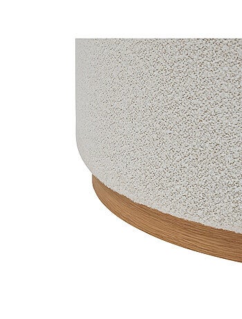 Puf XL redondo de tela bouclé con base de madera