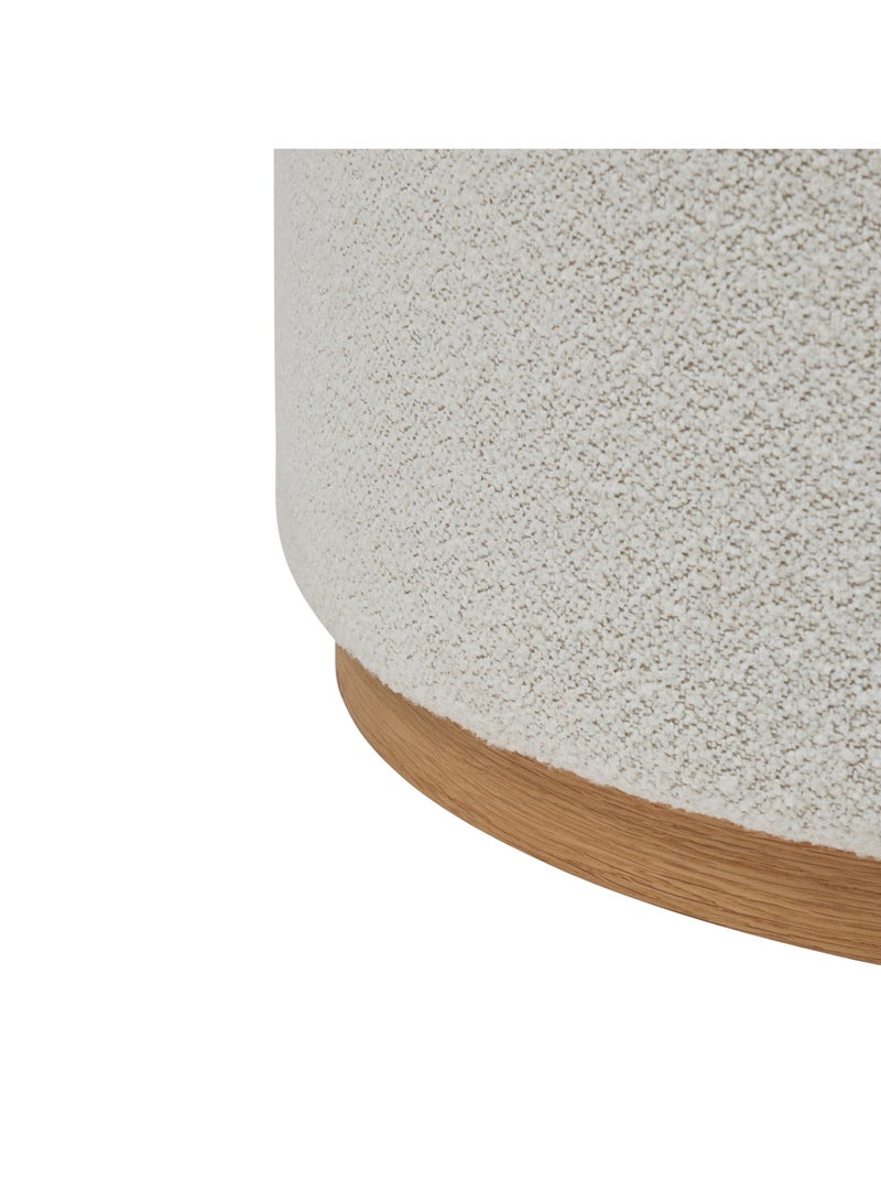 Puf XL redondo de tela bouclé con base de madera Crudo - Kiabi