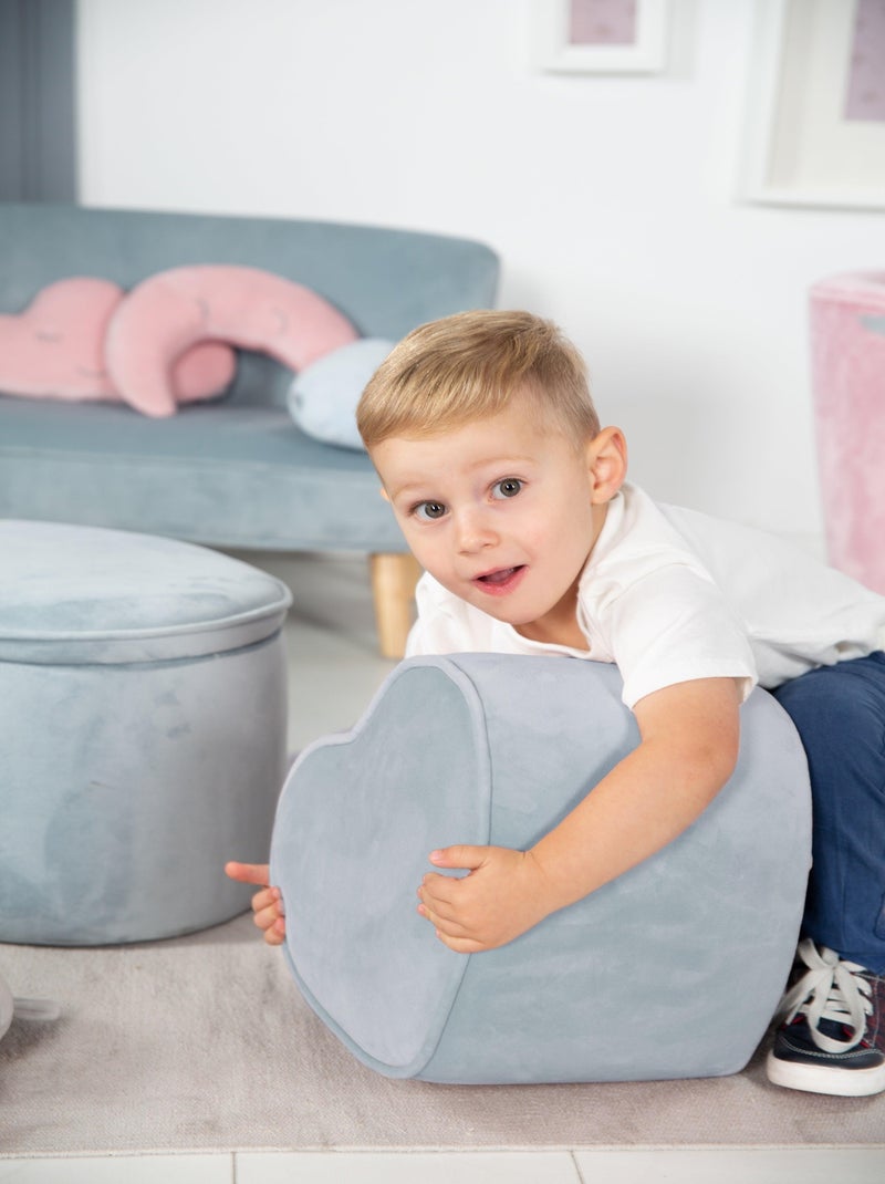 Puff corazón en terciopelo suave para niños - ROBA 'lil sofa' Azul claro - Kiabi