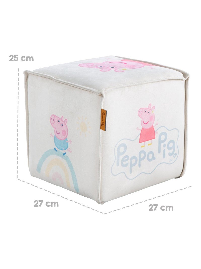 Puff cubo en terciopelo suave para niños 'Roba Peppa Pig' Beige - Kiabi
