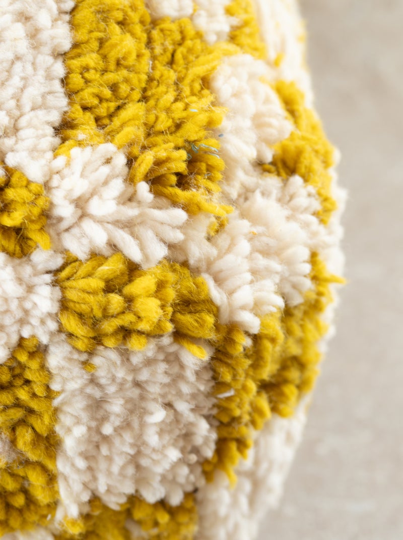 Puff de lana a cuadros con relleno Amarillo mostaza - Kiabi