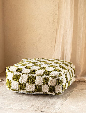 Puff de lana a cuadros con relleno