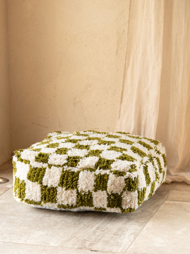 Puff de lana a cuadros con relleno Verde - Kiabi