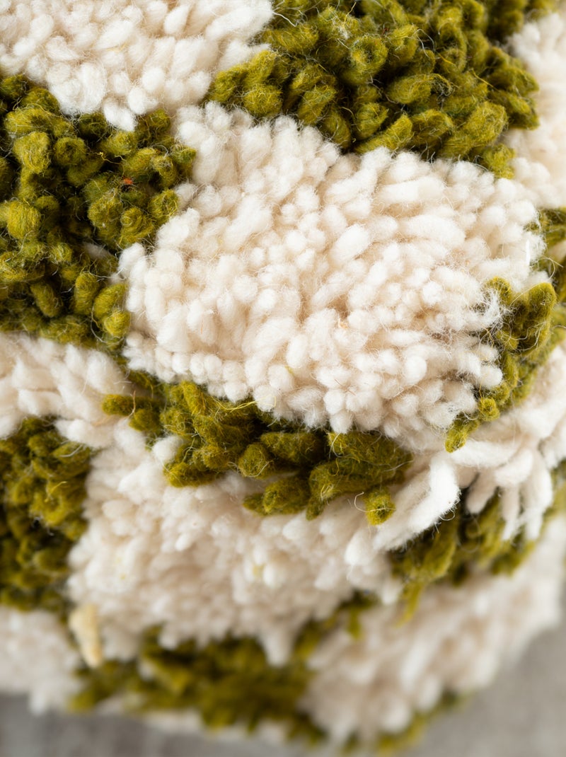 Puff de lana a cuadros con relleno Verde - Kiabi