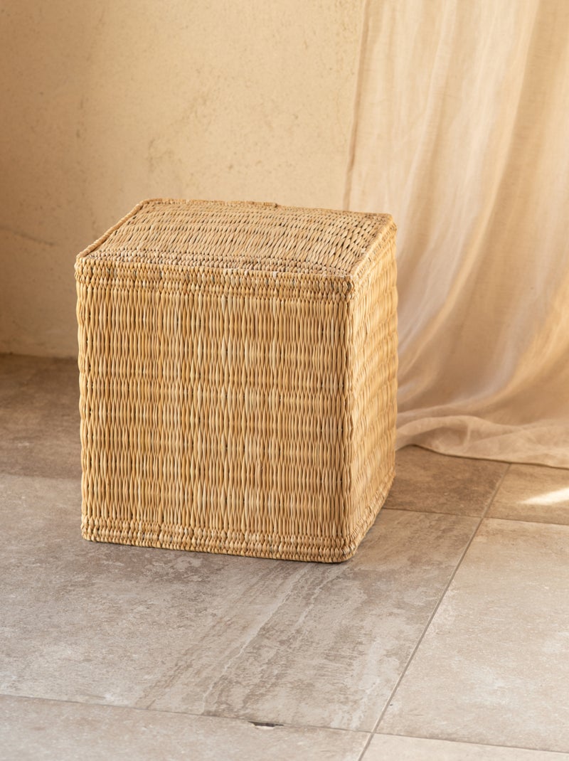 Puff de paja tejido a mano Beige concha - Kiabi
