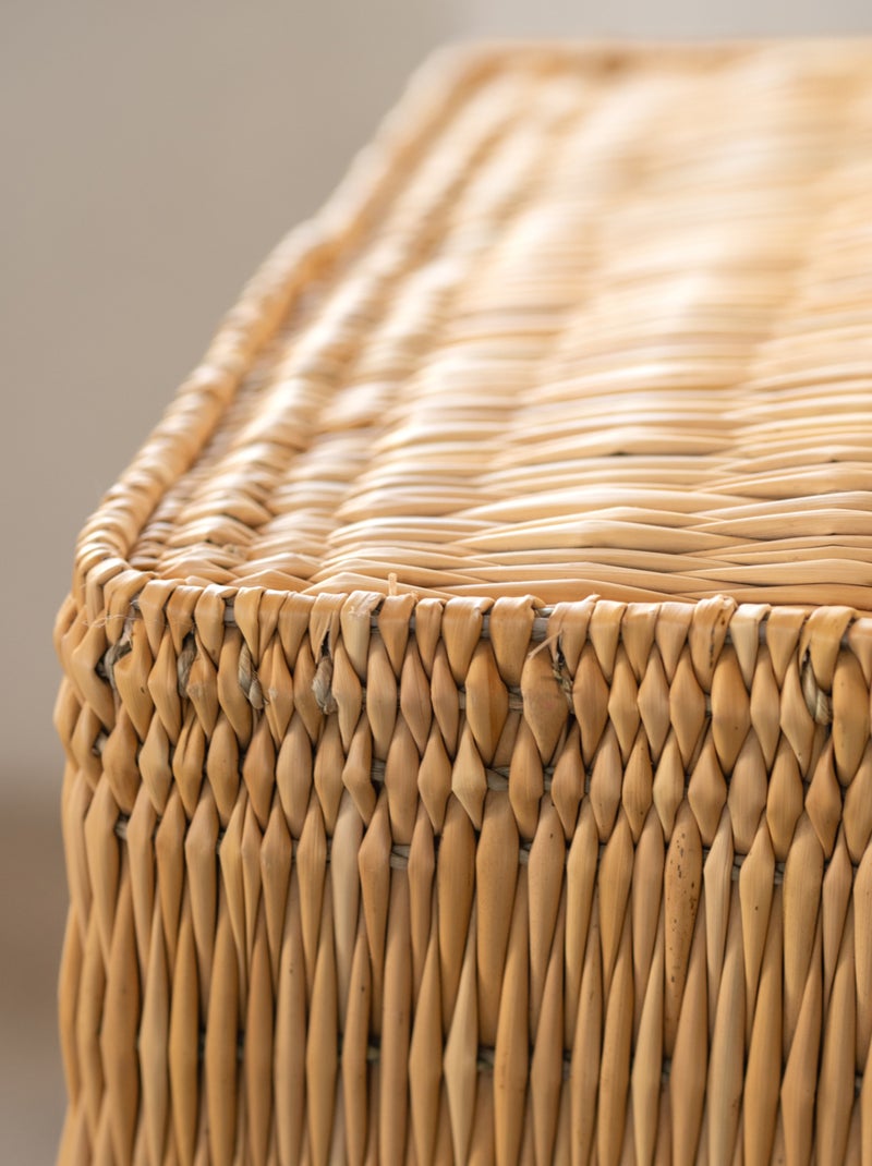 Puff de paja tejido a mano Beige concha - Kiabi