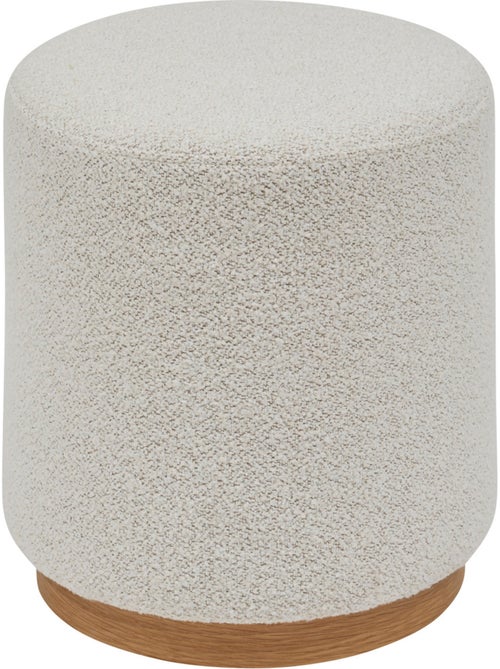 Puff redondo de tela bouclette con base de madera - Kiabi