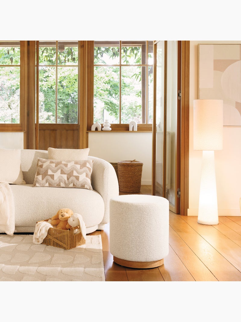Puff redondo de tela bouclette con base de madera Blanco - Kiabi