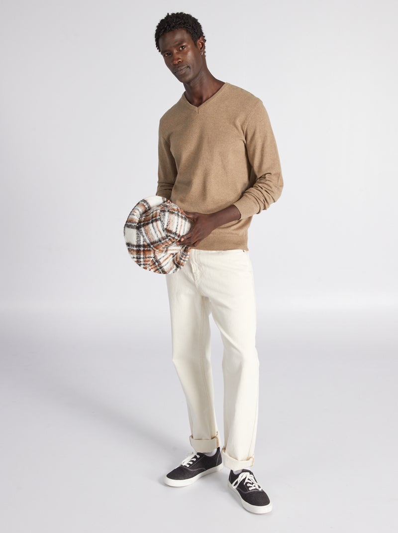Pull básico de punto liso beige chiné - Kiabi