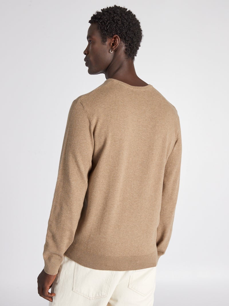 Pull básico de punto liso beige chiné - Kiabi