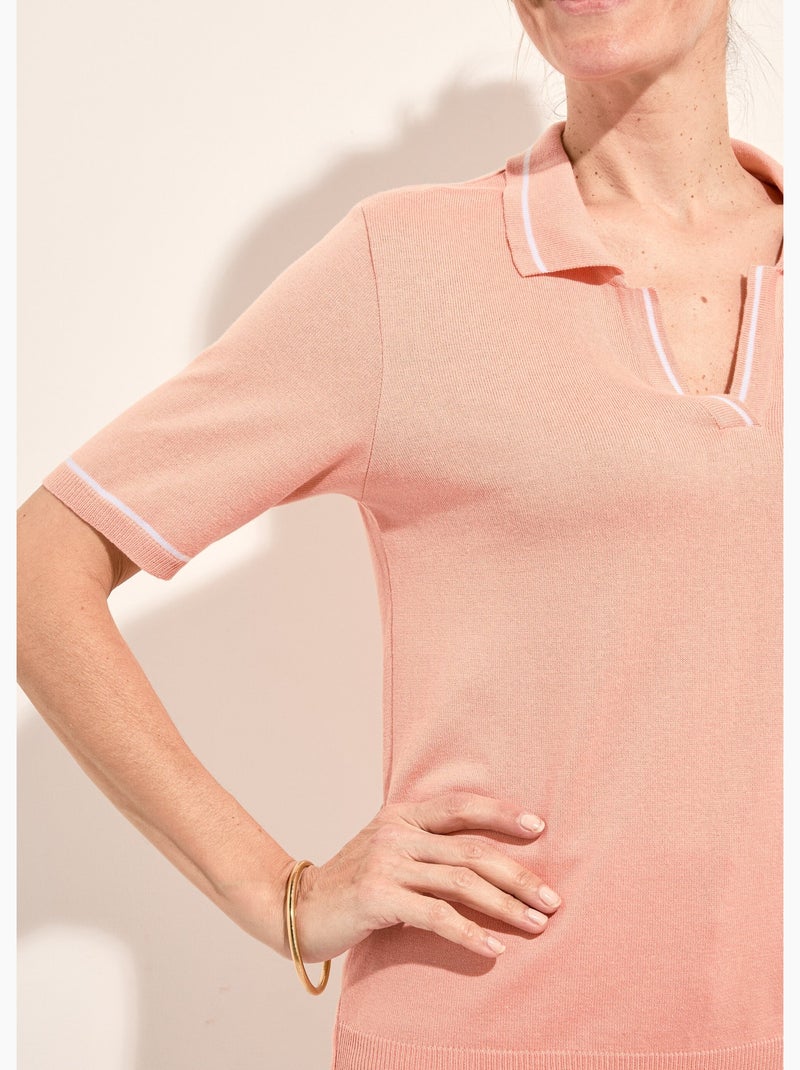 Pull fin col polo manches courtes - Afibel Albaricoque - Kiabi