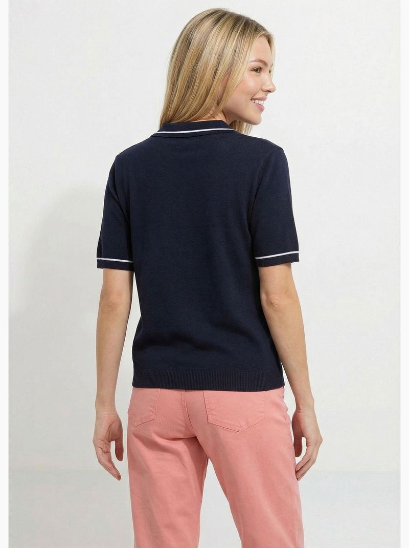 Pull fin col polo manches courtes - Afibel Azul marino - Kiabi