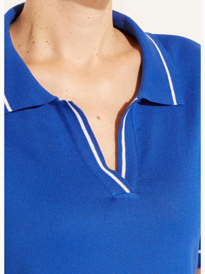 Pull fin col polo manches courtes - Afibel Azul oscuro - Kiabi