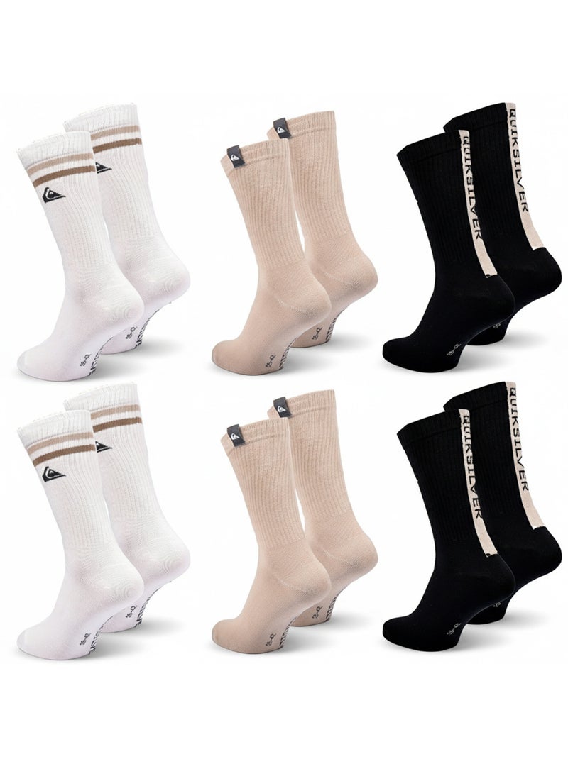 Quiksilver Pack de calcetines para hombre Crew Lote de 6 pares Regular Lifestyle Blanco Marrón Negro - Kiabi