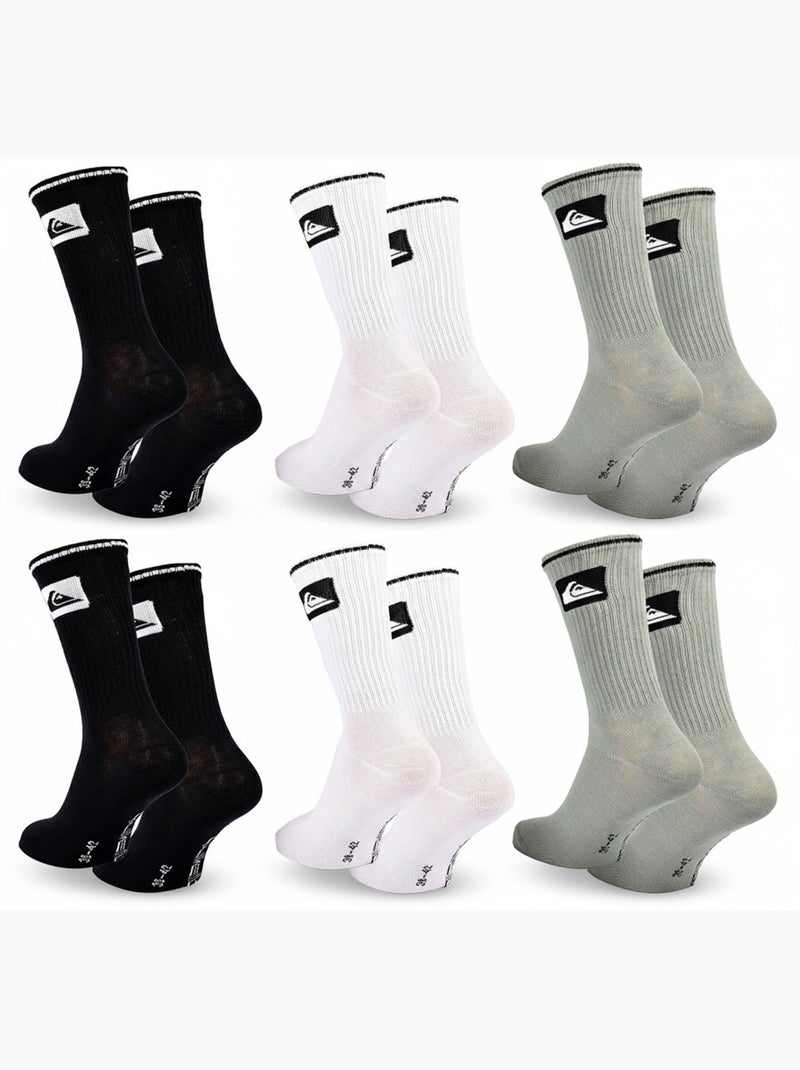 Quiksilver Pack de calcetines para hombre Crew Lote de 6 pares Regular Lifestyle Blanco / Negro / Verde - Kiabi