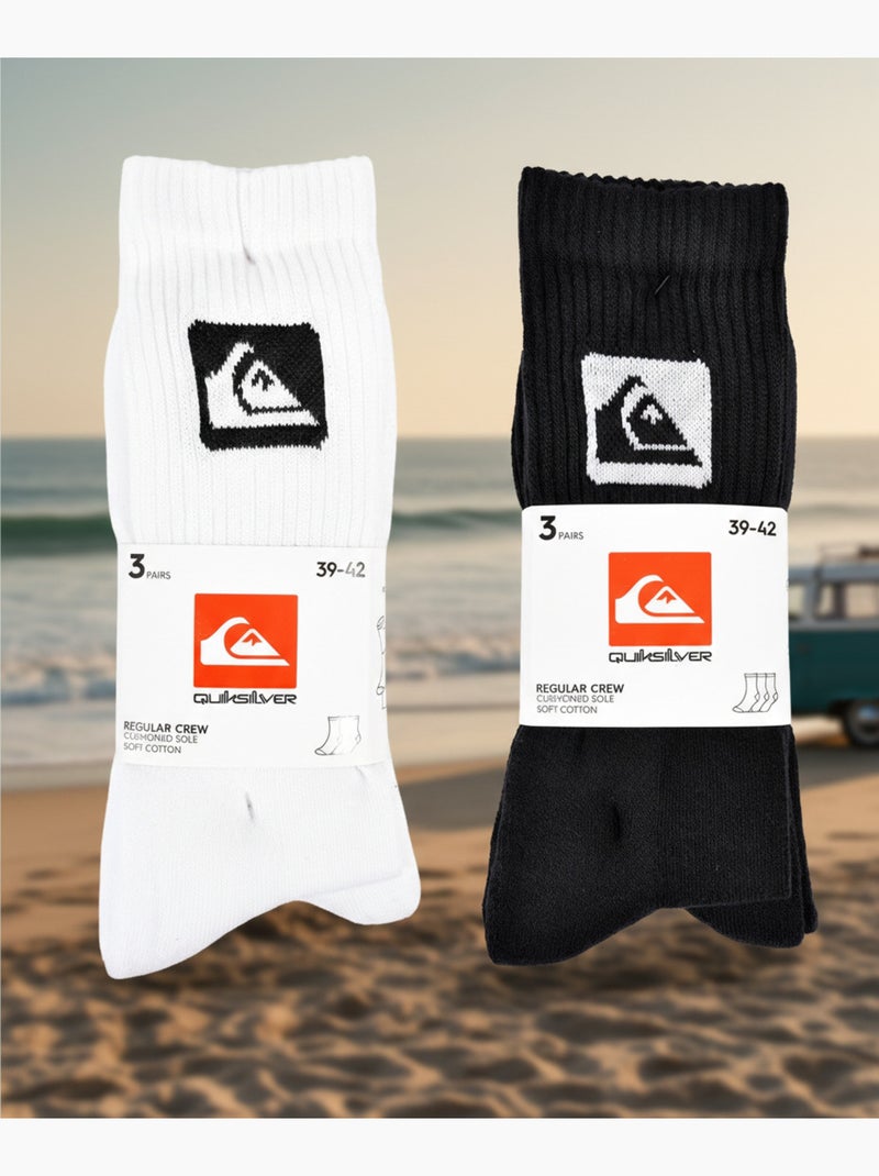 Quiksilver Pack de calcetines para hombre Crew Lote de 6 pares Sport Cushioned Blanco Negro - Kiabi
